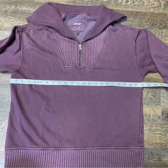 AERIE Down To Earth 1/4 Zip Oversized Sweatshirt Ribbed Wide Funnel Collar XS - Picture 3 of 10